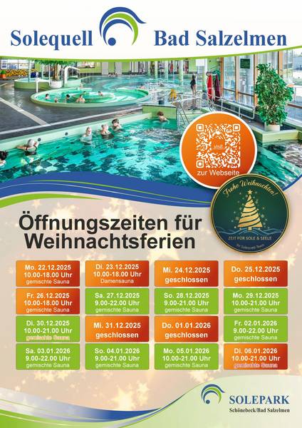 Solequell-Öffnungszeiten zum Jahreswechsel