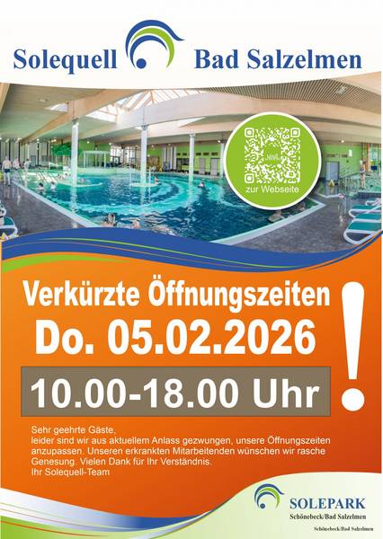 Verkürzte Öffnungszeiten 5.2.