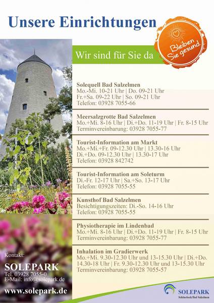 Öffnungszeiten der SOLEPARK-Einrichtungen © SOLEPARK