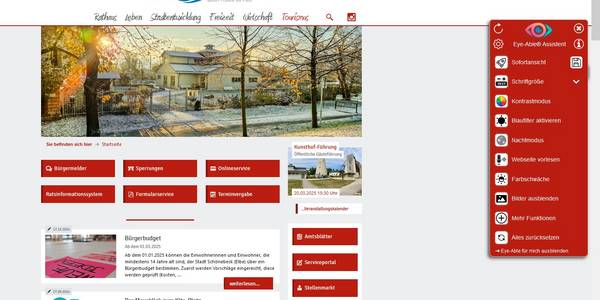 Die Website der Stadt Schönebeck (Elbe) kann man sich mithilfe des Eye-Able-Tools durch verschiedene Funktionen auf die eigenen Bedürfnisse anpassen.