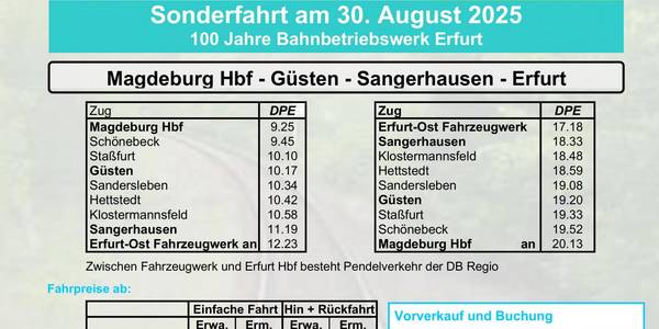 Plakat zur Sonderfahrt mit dem Zug nach Erfurt. © Veranstalter Plakat zur Sonderfahrt mit dem Zug nach Erfurt.